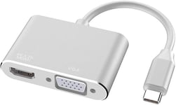 Adaptateur Usb C Vers Hdmi Vga, 2 En 1 Type C Vers Hdmi 4K, Vga 1080P Compatible Avec Macbook Pro/Air 2020 2019, Ipad Pro, Surface, Argent[VID064668]