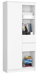 Bibliothèque de bureau AKORD R15 Blanche 80 cm 1 porte 2 tiroirs façade Blanche 7 étagères 80x35x180 cm