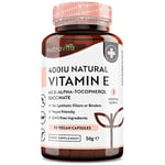 Vitamin E 400IU D-Alpha Tocopherol – 100% Natural Vitamin E – 90 Vegan Capsules – Highly Absorbable – 3 Month Supply – Protects Cells from Oxidative Stress – Made in The UK by Nutravita