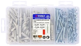 TIVOLY - Coffret Accessoires de Fixation - 110 Chevilles Nylon + Vis - Utilisation Multi-Matériaux