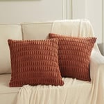 Fancy Homi Lot de 2 Housses de Coussin décoratives carrées en Velours côtelé Doux à Rayures pour Salon, canapé, lit, Sofa, 45 x 45 cm, Terre Cuite, décoration d'intérieur, Couleur Rouille