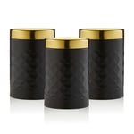 Swan Gatsby Set of 3 Black Canisters Diamond Detail/Gold Lid SWKA17523BLKN