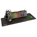 KROM KARRIER - Pack Gaming - Clavier à membrane LED RGB Rainbow, 19 touches Anti-Ghosting, Souris Optique 3600 dpi, Casque Stéréo 50 mm, Tapis Caoutchouc Antidérapant XXL, Disposition, Noir