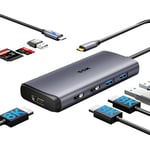 SSK Station d'accueil USB C 3 moniteurs, 9 en 1 Single 8K/Dual 4K60Hz Hub USB C DisplayPort Dock avec 2 Ports HDMI, DisplayPort, 100 W PD, 3 USB, SD/TF, Station d'accueil pour Ordinateur Portable