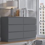 Dark Matt Grey Chest Of 6 Drawers Bedroom Storage Furniture