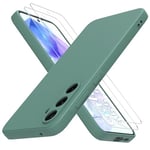 THIYUFUNS Coque pour Samsung Galaxy A55 5G avec 2 Verre trempé,Silicone Liquide Coque Galaxy A55 Housse Étui de Protection Galaxy A55 Microfibre Anti-Rayures Coque Galaxy A55 5g (6.6") - Vert foncé