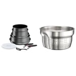 Tefal Ingenio Daily Chef ON Pots & Pans Set, 10 Pieces, Grey, L7619302 & L9259804 Ingenio Saucepan Pasta Insert, Stainless Steel, Silver Coloured, 1.2 kg