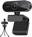 Webcam with Microphone and Tripod for PC, Desktop, Laptop, Plug Black 