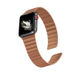 LKEITY Bracelet en cuir magnétique solide pour Apple Watch Series 5/4/3/2/1 Marron clair 38 mm 40 mm