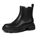 PIZZ ANNU Bottes à Talons éPais Chelsea Boots Femme Hiver Confortable Combat Bottines Chaussettes Noir EU 40