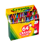 CRAYOLA Wax Colouring Crayons - Assorted Colours (Pack of 64), A Must - Have for All Kids Arts and Crafts Sets, In Handy Flip Top Box with Sharpener Included, Ideal for Kids Aged 3+