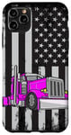 Coque pour iPhone 11 Pro Max Camion violet avec drapeau américain, camionneur américain