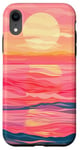 Coque pour iPhone XR Coque de téléphone motif géométrique abstrait plage et océan coucher de soleil rose