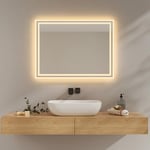 EMKE Miroir de Salle de Bain avec lumière LED, 80 x 60 cm, lumière Blanche Chaude 3000 K, Miroir Mural avec éclairage, Horizontal/Vertical, IP44, économe en énergie.