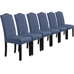 Yaheetech Lot de 6 Chaises de Salle à Manger en Tissu Haut Dossier Large Assise Confortable Ensemble de Chaises de Cuisine Pieds en Bois Massif Design Classique Garniture Boutons Bronzés Bleu