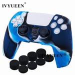 Camo Bleu Et 8 Capuchons - Housse De Protection Pour Manette Sony Playstation 5 Ps5 Ds5, Avec Capuchons De Poignées En Gel Pour Dualshock 5, Coque En Silicone