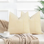 YCOLL Lot de 2 Housse Coussin 60 x 60 Housse de Coussin Coton Lin Coussin canape Rayures Coussin déco bohème Coussin canape déco pour canapé Salon Chambre Coussins d'extérieur 60 x 60 Jaune