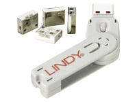 Lindy 40454, Portblockerare + Nyckel, Usb Type-A, Vit, Akrylnitrilbutadienstyren (Abs), 5 Styck, Polypåse