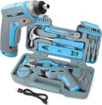 Tournevis Electrique Sans Fil 3.6V Bleu - Perceuse Visseuse Devisseuse Sans Fil Multifonction avec Ensemble d'Outils et Boite a outils complete pour Travaux et Bricolage