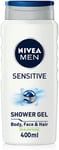 NIVEA MEN Sensitive Shower Gel Pack of 6 6 x 400ml, Alcohol-Free Sensitive Skin