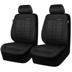 CAR PASS Car Seat Covers Two Front Only for Car, 3D Tyre Print Automotive Interior Covers, Airbag Compatible, Quick Setup Universal Fit Seat Covers for Car, Truck, SUV(Black)