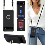 Ｈａｖａｙａ Coque Google Pixel 6a avec Cordon RFID Porte Carte Portefeuille Étui Google Pixel 6a avec Cordon Anneau Telephone Portable Réglable Collier Housse Etui pour Femmes - Noir