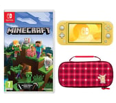 Nintendo Switch Lite (Yellow), Mario Kart 8 Deluxe & Protection Case (Pikachu Plaid) Bundle, Yellow