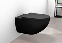 WC suspendu sans rebord, abattant avec mécanisme de fermeture douce, Noir mat, 36,5x32x57,5 (LxHxP), E-9030