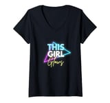 Womens This Girl Glows For Kids Tie Dye Bright Colors 80's and 90's V-Neck T-Shirt