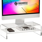 GOLDORCLE Support de moniteur en acrylique transparent à 2 niveaux pour ordinateur portable, PC, imprimante, plateau de rangement pour ordinateur portable