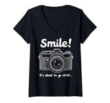 Womens Smile Camera Photography Humor Capture Moment Viral Quote V-Neck T-Shirt