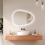 EMKE Miroir de Salle de Bain avec éclairage, 80 x 60 cm, Miroir LED asymétrique, Interrupteur Tactile, 3 Couleurs de lumière réglables, Miroir Anti-buée