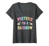 Womens Cute PRETEND I'M A RAINBOW Colorful Flower Boho Rain Fairies V-Neck T-Shirt