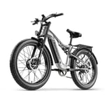 Shengmilo S600 2000W Dubbelmotor Elcykel 26*3,0'' Fat Tire 48V 17,5AH Samsung Batteri Toppfart 45km/h Fullfjädring Elektrisk Mountainbike Grey