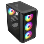 GameMax Icon Black Micro-ATX TG Gaming Case - 4 x Inner-Ring ARGB Fans & 6-Port Fan Hub