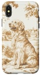 Coque pour iPhone X/XS Charmante toile de jouy beige golden retriever