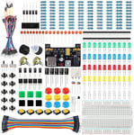 Kit de démarrage de Base pour Arduino avec Carte connectée,Module d'alimentation,câble de Jumper,resistors,LED,Planche de Connexion électronique,Compatible avec Arduino.[Y378]