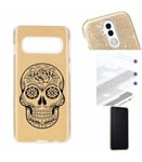 Coque Galaxy S10 PLUS glitter paillettes dore mort noir mexicaine calavera