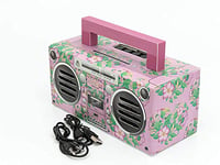 GPO BRONX Mini Bluetooth Speaker. Compact Retro Portable Speaker with Rechargeable Battery, USB Port, TF Card Port, and Aux, Outdoor Speaker for Parties, Floral Pink