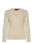 Cable-Knit Cotton V-Neck Sweater Tops Knitwear Jumpers Cream Polo Ralph Lauren