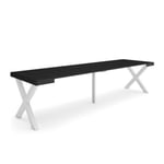 Table console extensible, 300, pour 14 personnes, 302x90x77cm, Pieds bois massif, couleur Noir