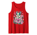 Flowers Dog Reading Book Valentines Day Graphic Funny Tank Top