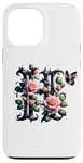 Coque pour iPhone 13 Pro Max Letter H Initial Floral Monogram Rose Pink Flower Butterfly