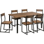 Ensemble de Salle à Manger 6 Chaises et Table 150 x 90 cm Effet Bois Foncé et Acier Noir Design Industriel pour Style Rétro Vintage ou Moderne Beliani