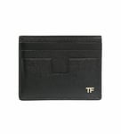 Tom Ford Metal Gold TF Logo Monogram Detail Black Leather Cardholder Wallet