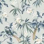 Oriental Floral Birds Grey/Blue sw12