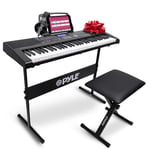 Pyle 61 Keys Digital Electronic Piano Keyboard with Bluetooth, Preset Selectable Tones, Digital LCD, Portable Musical Karaoke Electric Pianoforte, Includes Stand, Stool, Book Rack, and Headset