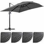 Parasol déporté 3x4m et 4 dalles lestées aluminium gris anthracite