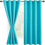 DWCN Lot de 2 Rideau Occultant à Oeillets Décoration Chambre Fenetre, Rideaux Opaque Draperies Intérieurs pour Fenêtre, 132x160 CM (Largeur x Hauteur), Turquoise