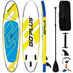 COSTWAY Planche de Stand up Paddle Gonflable avec Laisse de sécurité, pagaie, Pompe, aileron Central, Sac à Dos et kit de réparation (Bleu + Jaune, 335 x 76 x 15 cm)